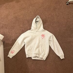 Pink palm puff “ Hawaii hibiscus” hoodie in heather cloud